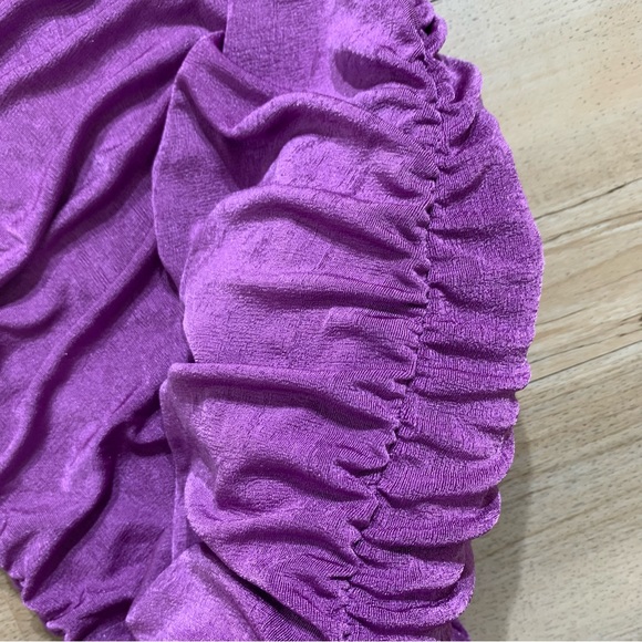 Sleeveless Off Shoulder Ruched Stretch Short Dress Size M color purple - Picture 5 of 10